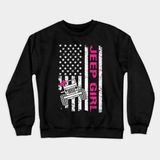 Jeep Girl American Flag Jeep Women Cute Ribbon Jeep Crewneck Sweatshirt